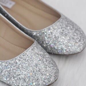 Silver Rock Glitter Flats With Back Satin Bow Bridal Shoes Etsy