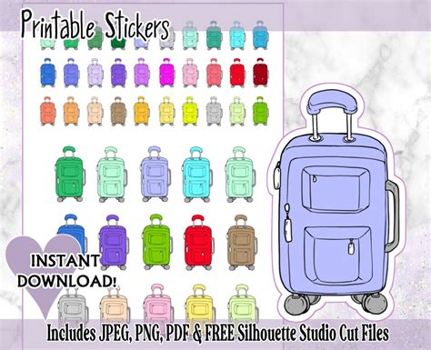 Suitcase Printable Stickers, Printable Functional Stickers for Planner, Journal, Scrapbooking ...