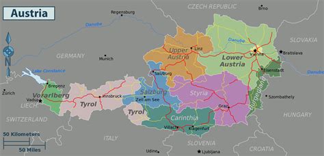 Большая политическая и административная карта Австрии со всеми городами ...