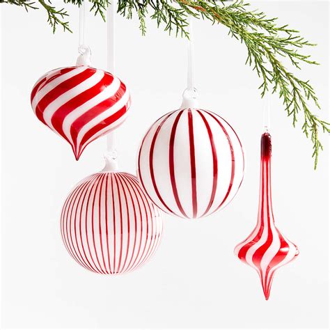 Red White Striped Glass Christmas Tree Ornaments Crate Barrel