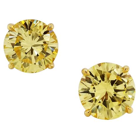 Scarselli Stud Earrings 7 Carat Yellow Diamond Each Set In 18k Yellow