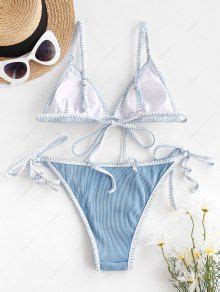 ZAFUL Whip Ribbed Tie String Bikini Swimsuit In LIGHT BLUE ZAFUL 2024