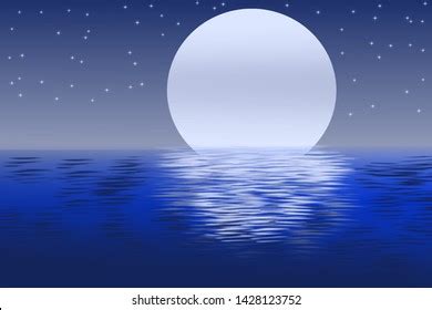 Blue Moon Over Cold Night Water Stock Vector Royalty Free