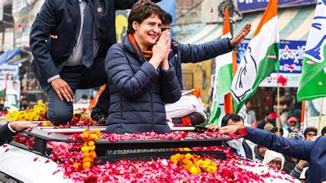 UP Election 2022 Priyanka Gandhi Vadra Holds Roadshow In Sahibabad