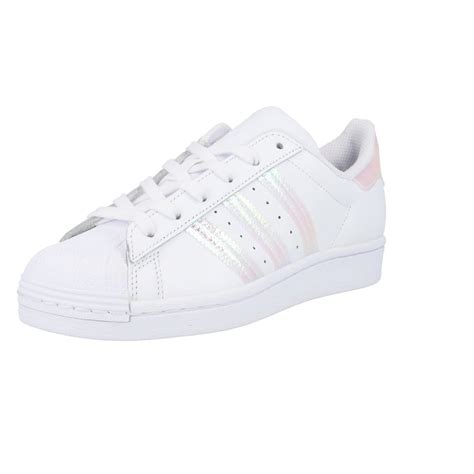 Adidas Originals Superstar J Whiteiridescent Leather Trainers Shoes