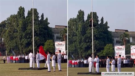 Aksi Heroik Petugas Sounds Panjat Tiang Bendera Gegara Tali Lepas