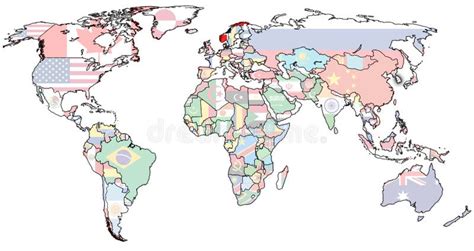 Vlag Van Noorwegen Op Wereldkaart Stock Illustratie Illustration Of