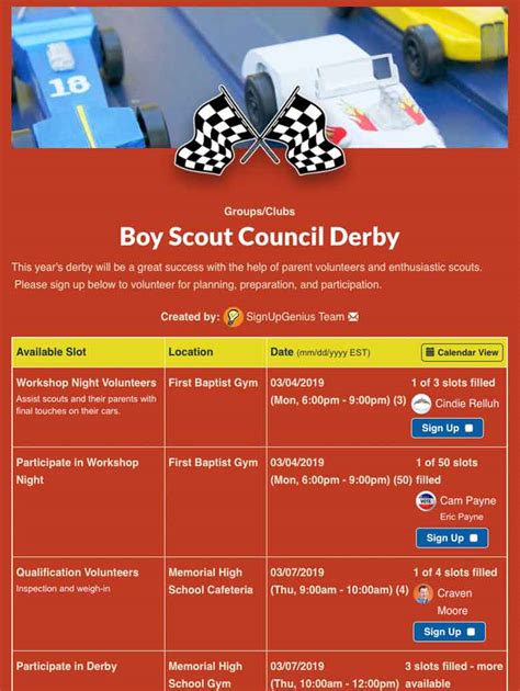 Create Sign Ups For Organizing Scouting Volunteers And Events