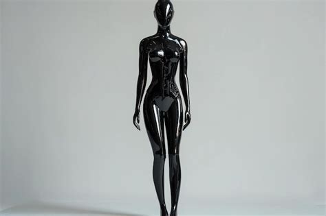 Glossy Black Female Mannequin Standing Pose White Background High