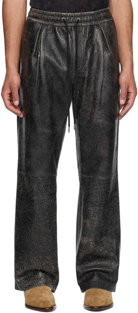 Pantalon noir en cuir à cordon coulissant GUESS USA en solde