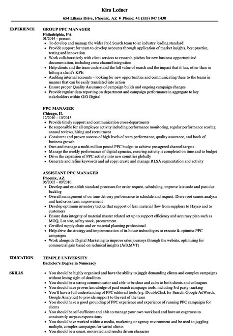 Ppc Manager Resume Samples Velvet Jobs