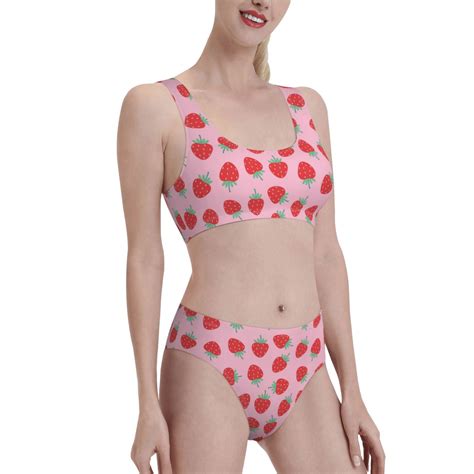 Junzan Hand Drawn Strawberry Print Two Piece Bikini Sets Control