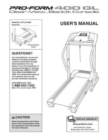 Proform Gl Treadmill User Manual Manualzz