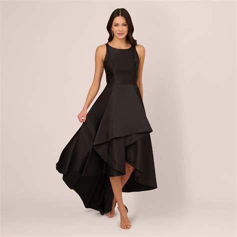 High Low Mikado Gown With Asymmetrical Detail In Black Adrianna Papell