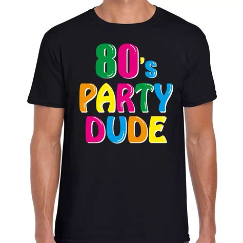 Eighties S Party Dude Verkleed Feest T Shirt Zwart Voor Heren