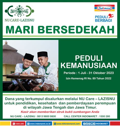 Bersedekah Dengan Mudah Melalui Indomaret Bersama Nu Care Lazisnu