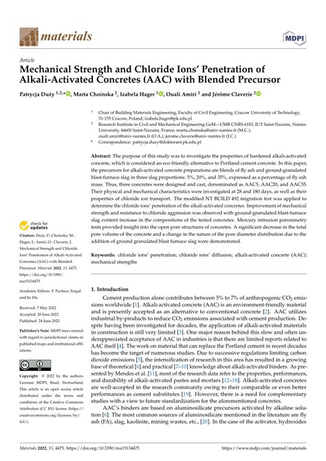 Pdf Mechanical Strength And Chloride Ions Penetration Of Alkali