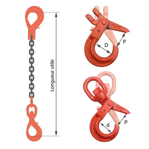 Elingue en chaîne 1 brin avec crochet à verrouillage automatique à