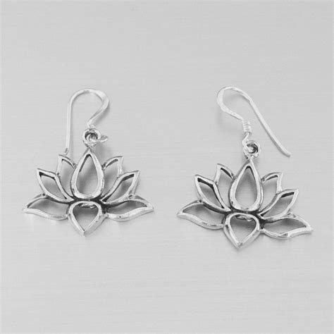 Sterling Silver Open Lotus Dangle Earrings Yoga Earrings Flower