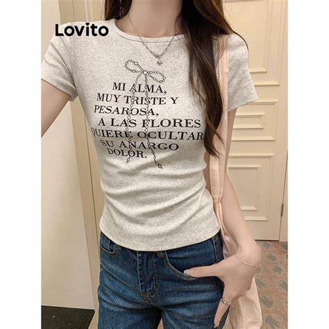 Lovito Camiseta Feminina Casual Estampa Lisa Lnm Shopee Brasil