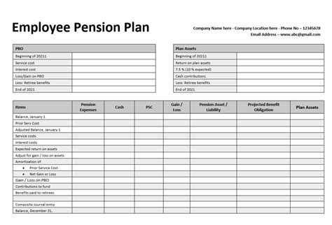 Printable Employee Pension Plan Template