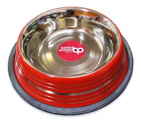 Comedero Bebedero Acero Inoxidable Perro Gato Lts Color Rojo