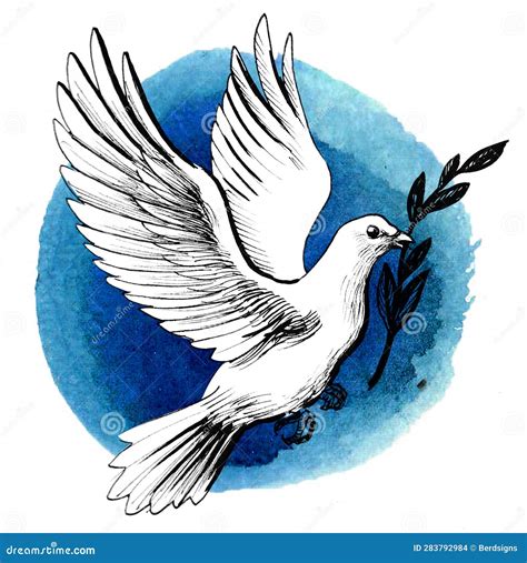 White Dove With Olive Branch As A Symbol Of Peace Stock Illustration