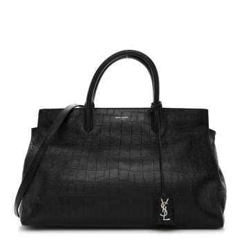 Saint Laurent Calfskin Crocodile Embossed Medium Cabas Rive Gauche