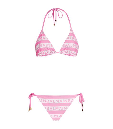 Womens Balmain Pink Iconic Stripes Triangle Bikini Harrods UK