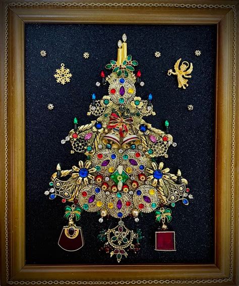 Christmas Tree Framed Jewelry One Of A Kind Art Unique Gift Vintage