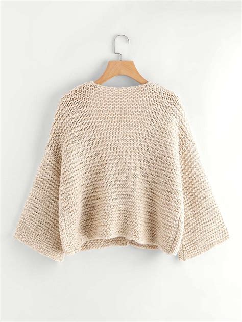 Drop Shoulder Waffle Chunky Knit Cardigan Shein Sheinside