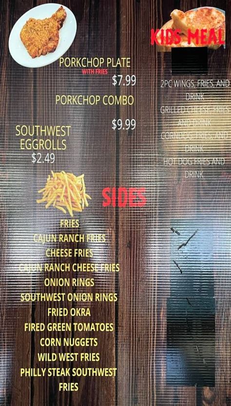 Menu At Wild West Wing Shack Restaurant Steele