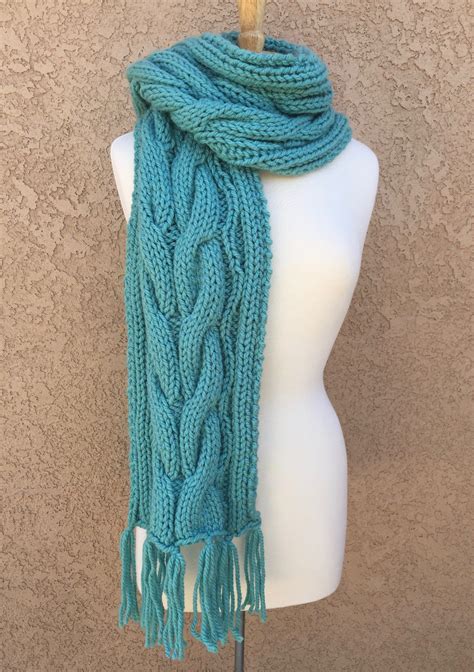 Chunky Cable Knit Fringed Scarf Unisex Etsy Scarf Knitwear Design Knitting