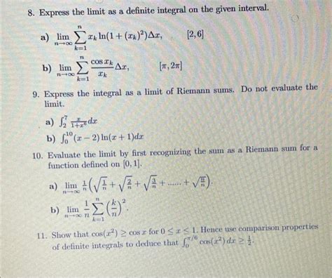 Solved 8 Express The Limit As A Definite Integral On The Chegg