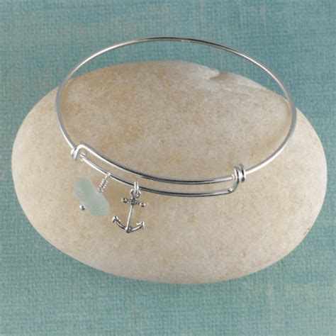 Anchor Sea Glass Bangle Bracelet Ocean Offerings