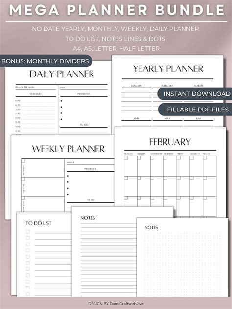 Planner Bundle Printable Yearly Monthly Weekly Daily Planners To Do