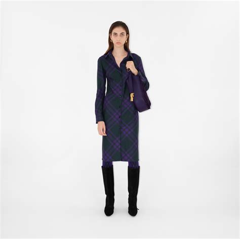 Check Wool Shirt Dress In Deep Royal Women Burberry® Official