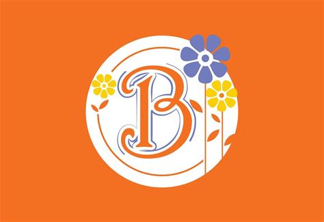 Floral Monogram Letter B Initial Alphabet With Botanical Elements