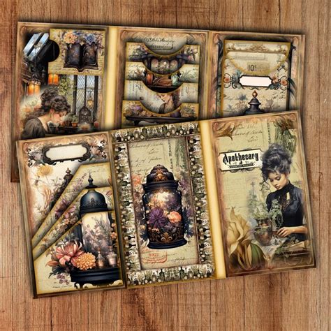 Junk Journal Folio Kit Dark Victorian Vintage Digital Trifold Etsy