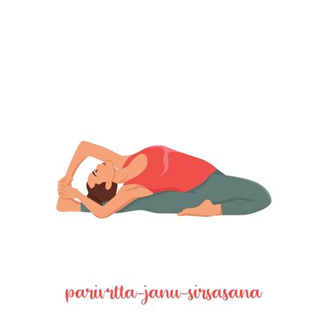 Woman Doing Revolved Head To Knee Pose Parivrtta Janu Sirsasana Flat