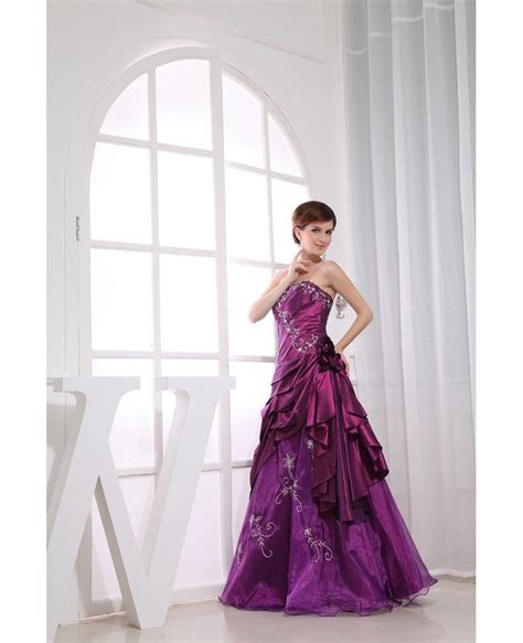 Purple Ball Gown Strapless Floor Length Satin Tulle Wedding Dress With