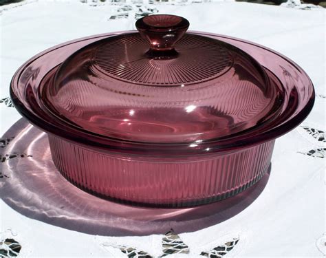 Corning Ware Visions Cranberry V 30 B Ribbed Casserole With