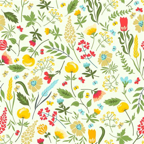 Seamless Floral Pattern With Flowers And Herbs Digital Art By Tina