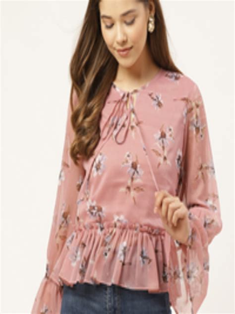 Buy 20dresses Women Dusty Pink And Off White Floral Print A Line Top