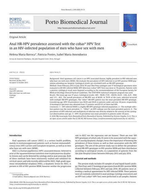 PDF Anal HR HPV Prevalence Assessed With The Cobas HPV Test In An HIV Infected Population Of