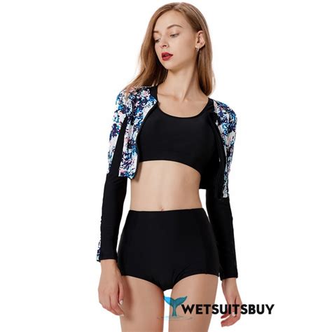 Two Piece Black Bikini With Jacket For Women Bathing Suit Front Zip Wetsuitsbuy