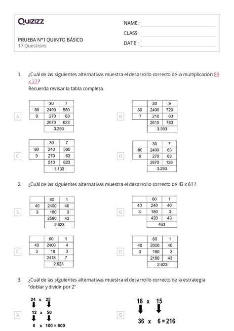 Estrategias De Multiplicaci N Hojas De Trabajo Para Grado En