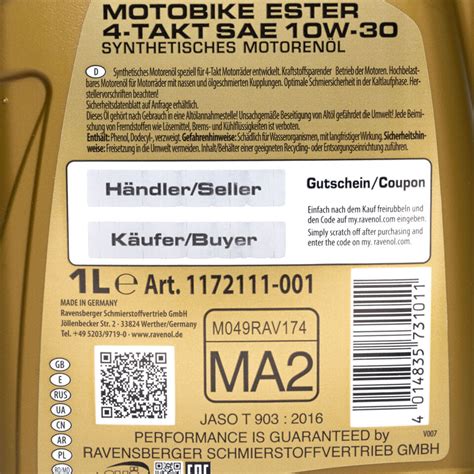 Motobike 8 Liter 4 T Ester RAVENOL Motoröl SAE 10W 30 Motorenöl Motor