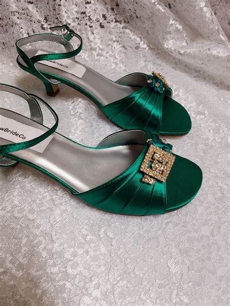 Zapatos verde esmeralda tacón bajo 1 3 4 pulgadas de oro Etsy