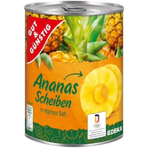 Gut Günstig Ananas ganze Scheiben in eigenem Saft 820g Dose